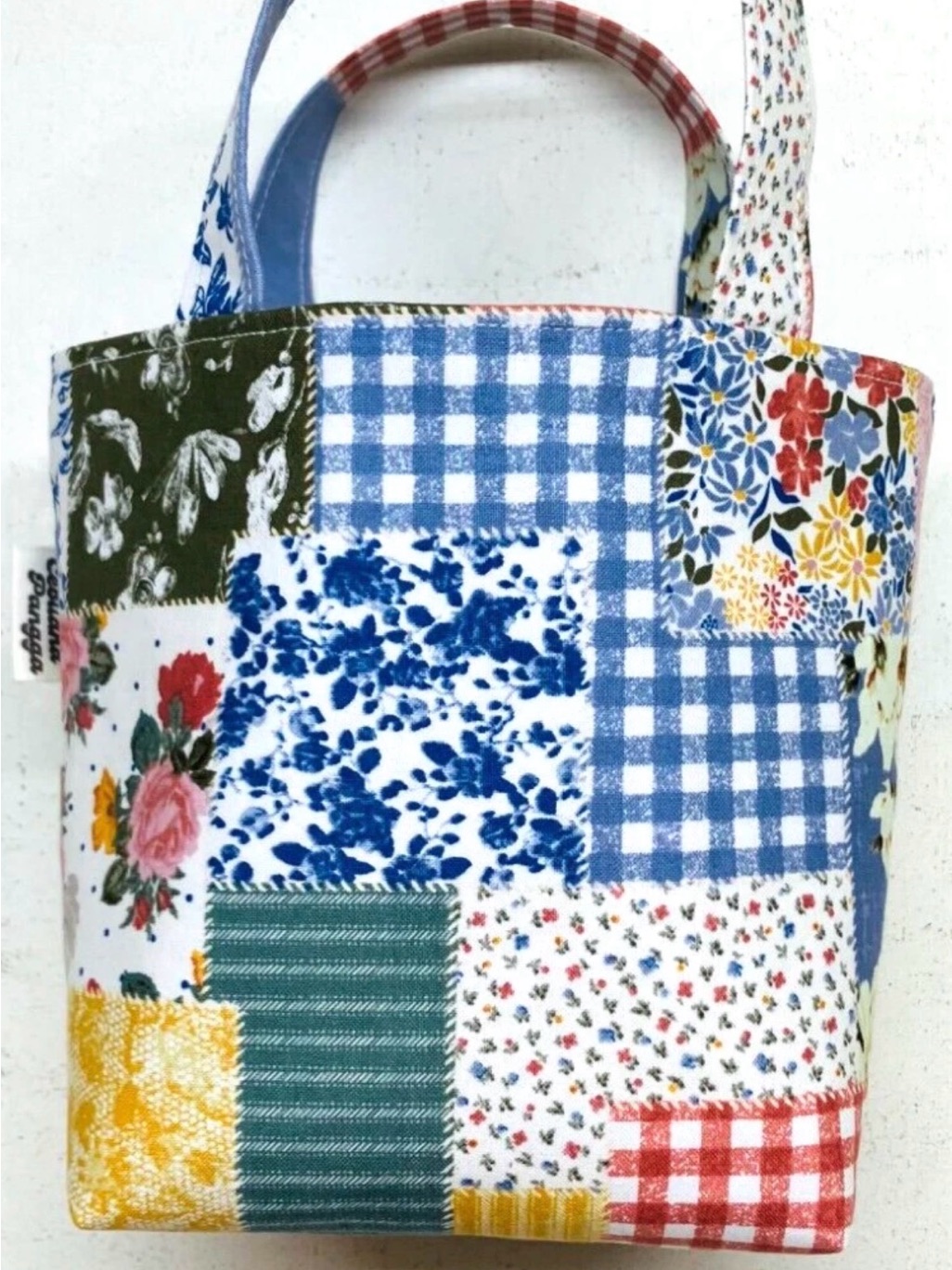 Patchwork Print Mini Tote Bag In Blue Multi - Unbranded